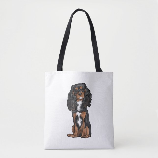 Bolsa Tote Cavalier King Charles Spaniel - Negro e Tan (Frente)