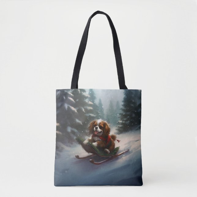 Bolsa Tote Cavalier King Charles Spaniel neve de Natal (Frente)