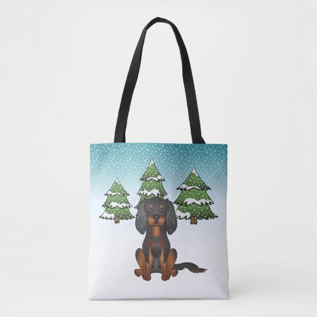 Bolsa Tote Cavalier King Charles Spaniel Preto e Castanho no  (Frente)
