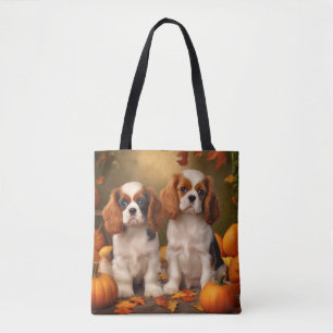 Bolsa Tote Cavalier King Charles Spaniel Puppy Autumn Pumpkin