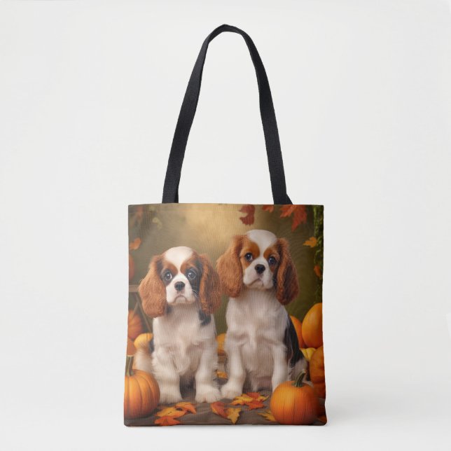 Bolsa Tote Cavalier King Charles Spaniel Puppy Autumn Pumpkin (Frente)