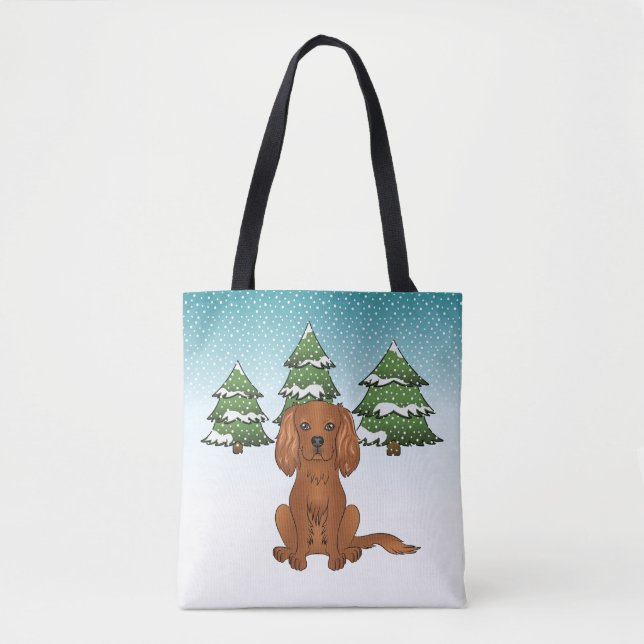 Bolsa Tote Cavalier King Charles Spaniel Rubi no Inverno (Frente)