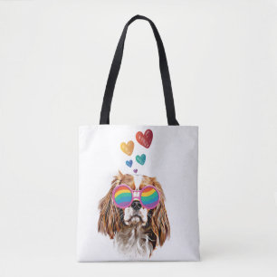 Bolsa Tote Cavalier King Dog com Dia de os namorados de Coraç