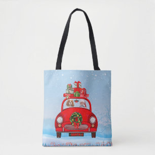 Bolsa Tote Cavalier King Dog Em Carro Com Papai Noel