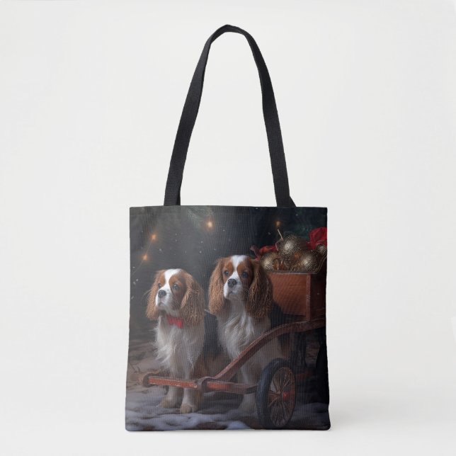 Bolsa Tote Cavalier King Snowy Sleigh Decoração de Natal (Frente)