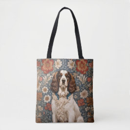 Bolsa Tote Cavalier Spaniel Elegante em Fundo Floral