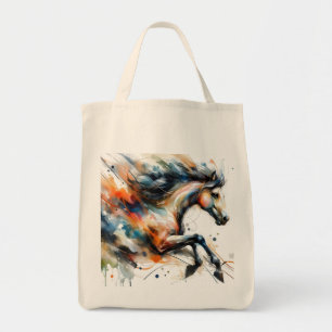 Bolsa Tote Cavalo a Correr em Aquarela Abstrata