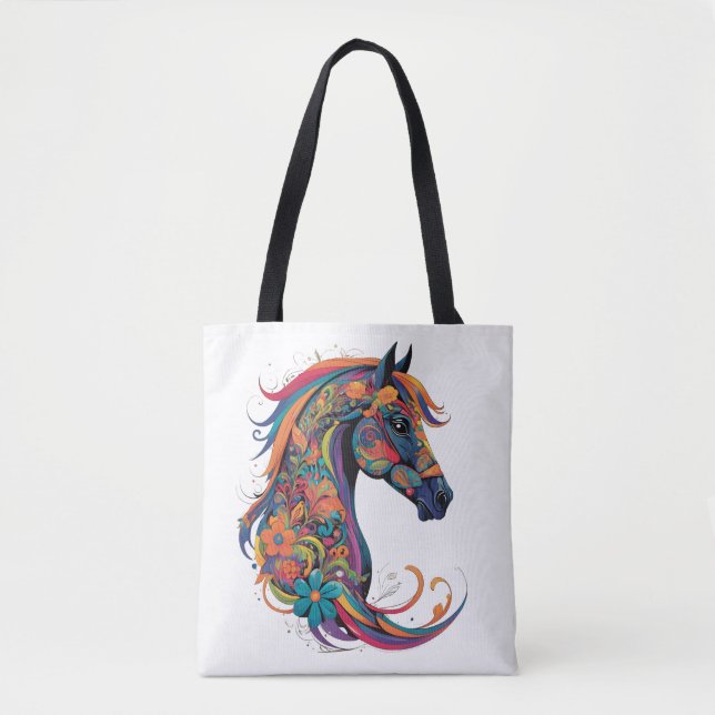 Bolsa Tote Cavalo abstrato colorido (Frente)