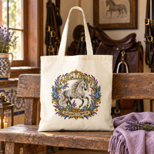 Bolsa Tote Cavalo Andaluz Prateado Elegante Floral Lavanda