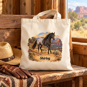 Bolsa Tote Cavalo Appaloosa Preto Personalizado Pôr do Sol We