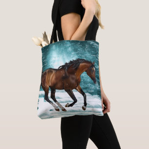Bolsa Tote Cavalo Árabe Galopante Tema de Inverno