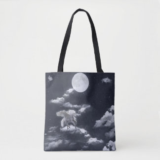 Bolsa Tote Cavalo branco alado: céu iluminado pela lua.