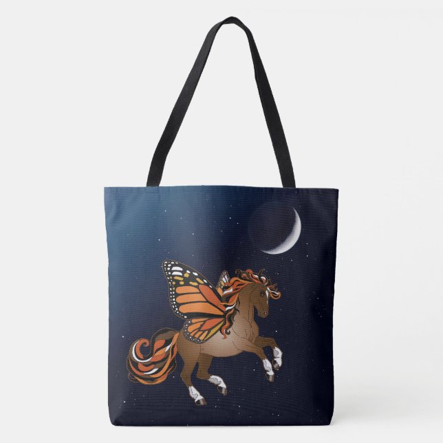 Bolsa Tote Cavalo com Asas da Borboleta Monarca e Lua (Frente)