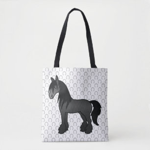 Bolsa Tote Cavalo de Cartoon Negro Vanner Clydesdale Shire