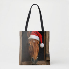 Bolsa Tote Cavalo de Natal na Janela do Estábulo