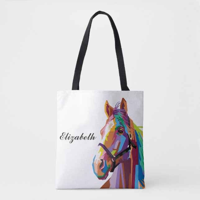 Bolsa Tote Cavalo de Pop de Arte Personalizado Colorido (Frente)