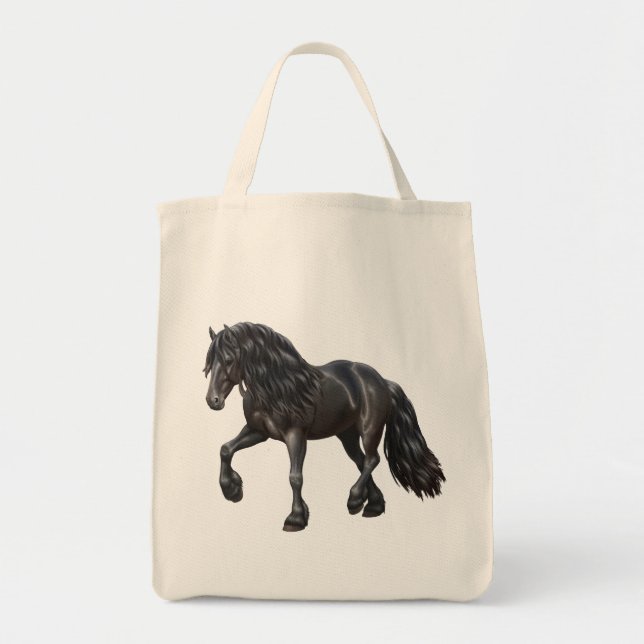 Bolsa Tote Cavalo de Rascunho Frísia Negro (Frente)