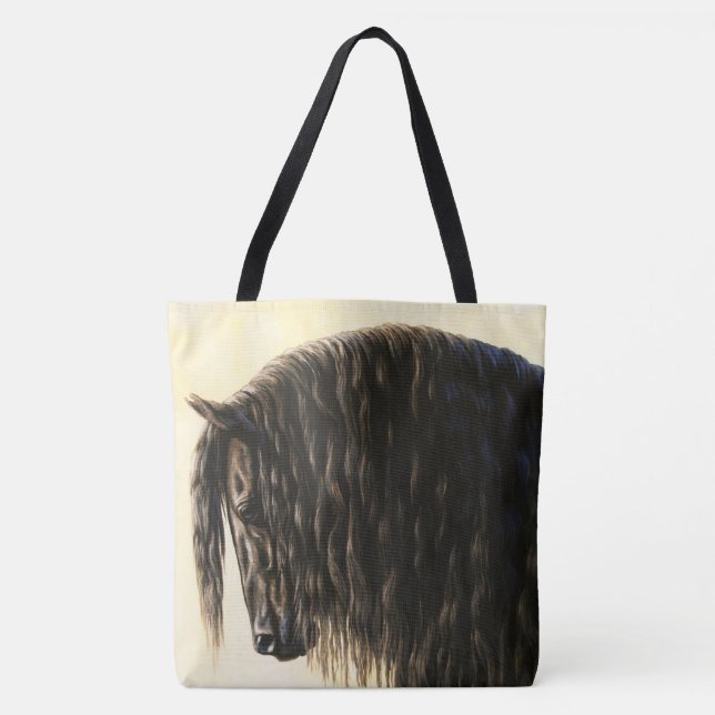 Bolsa Tote Cavalo de Rascunho Frísia Negro (Frente)