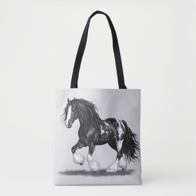 Bolsa Tote Cavalo de Vanner cigano monocromático (Frente)