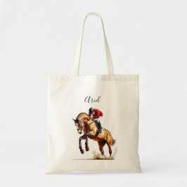 Bolsa Tote Cavalo e Cavaleiro Saltando em Ação Equestre