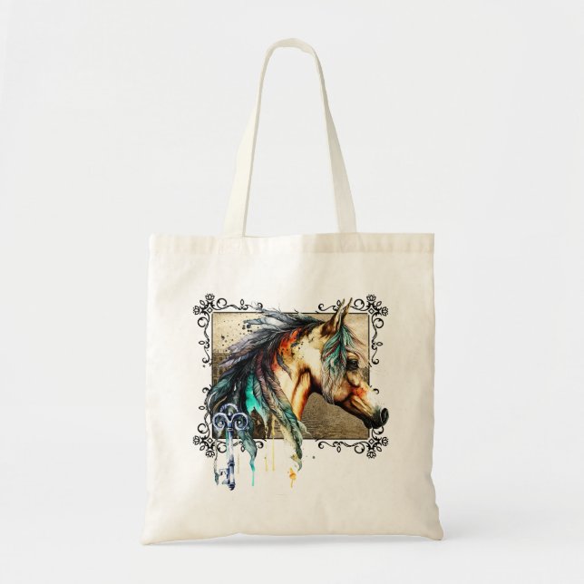 Bolsa Tote Cavalo em Aquarela e Chave (Frente)