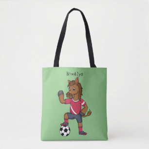 Bolsa Tote Cavalo engraçado bonito jogando cartoon de futebo