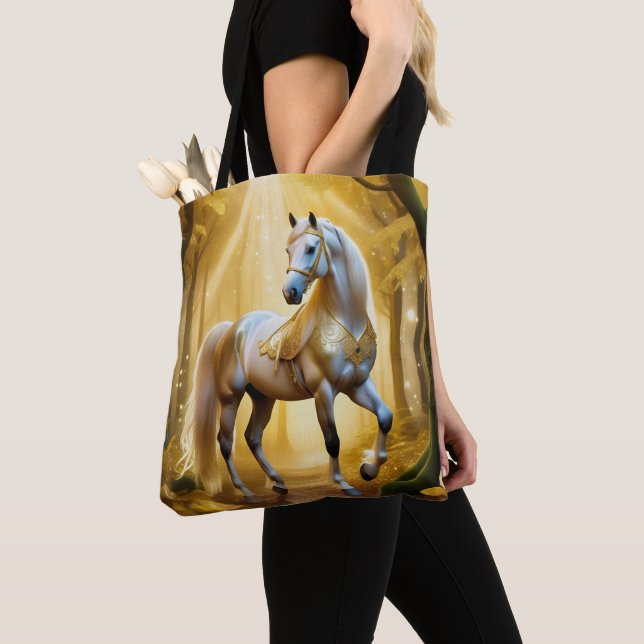Bolsa Tote Cavalo entoado na floresta ouro (Close Up)