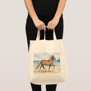 Bolsa Tote Cavalo islandês Fjara aquarela na praia