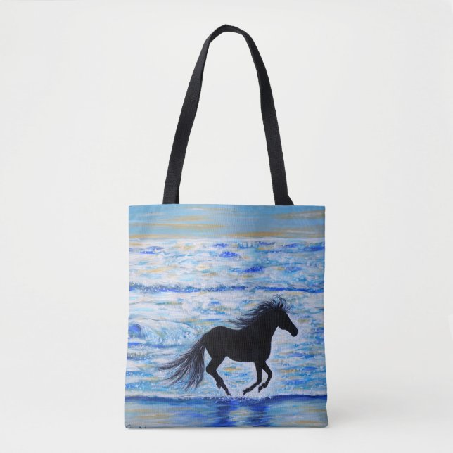 Bolsa Tote Cavalo Livre pela Pintura do Mar (Frente)