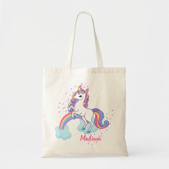 Bolsa Tote Cavalo Mágico Unicórnio e Arco-íris Colorido (Frente)