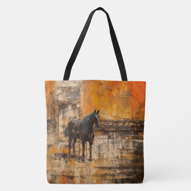 Bolsa Tote Cavalo Majestoso em Abstrato Sunset (Frente)