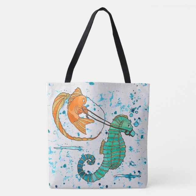 Bolsa Tote Cavalo-Marinho e Peixe Fofos (Frente)