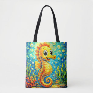 Bolsa Tote Cavalo-Marinho Feliz Arte Subaquática - Oceano das