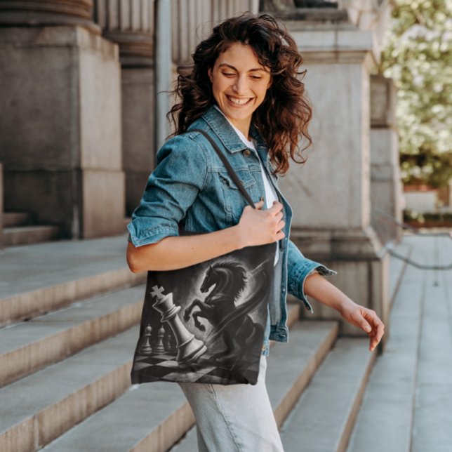 Bolsa Tote Cavalo Negro Dramático vs. Rei - Trabalho de arte  (Criador carregado)