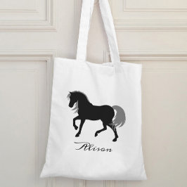 Bolsa Tote Cavalo Negro Personalizado Silhueta Animal Elegant