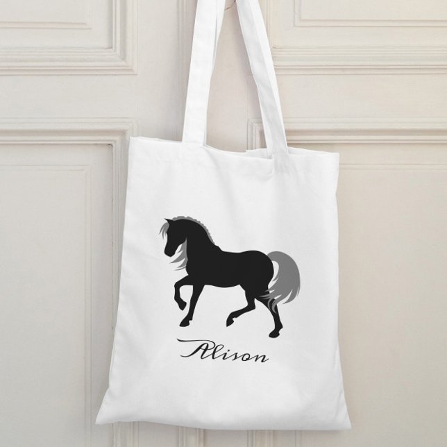 Bolsa Tote Cavalo Negro Personalizado Silhueta Animal Elegant (Criador carregado)