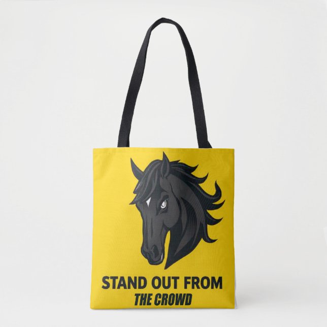 Bolsa Tote Cavalo Preto Com Texto Se Destaca Da Multidão (Frente)