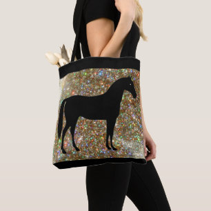 Bolsa Tote Cavalo Preto e Dourado com Brilho
