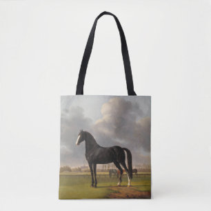 Bolsa Tote Cavalo Preto Vintage com Saco Branco
