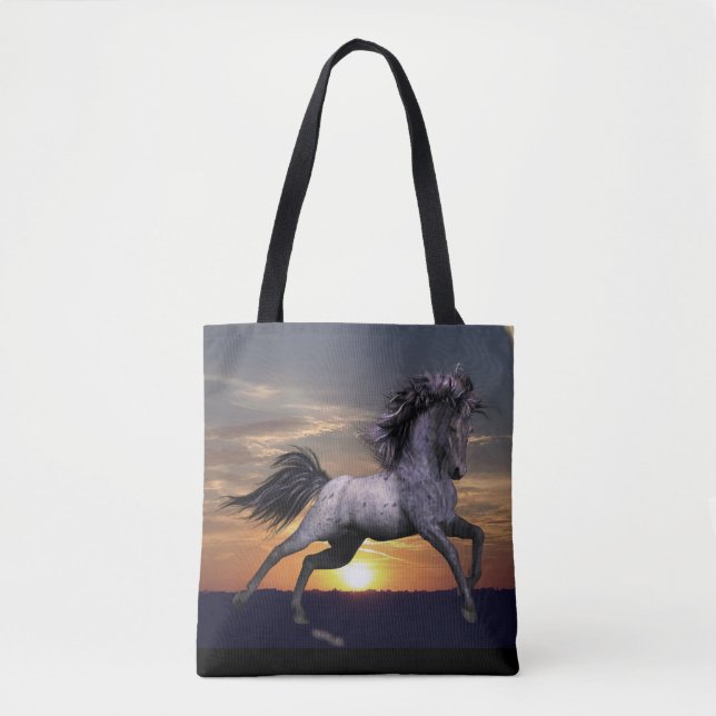 Bolsa Tote Cavalo Roan azul toda sobre - imprima o bolsa, (Frente)