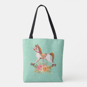 Bolsa Tote Cavalo Rocking Vintage com Buquê Floral