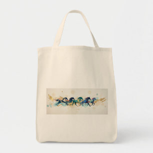 Bolsa Tote Cavalos a Correr Aquarela Arte Abstrata Dourada