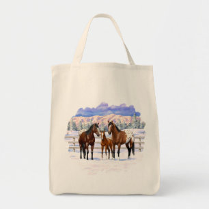 Bolsa Tote Cavalos Appaloosa De Baía Castanha Em Neve