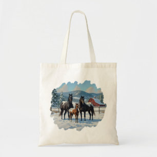 Bolsa Tote Cavalos de Appaloosa Pretos numa Fazenda no invern