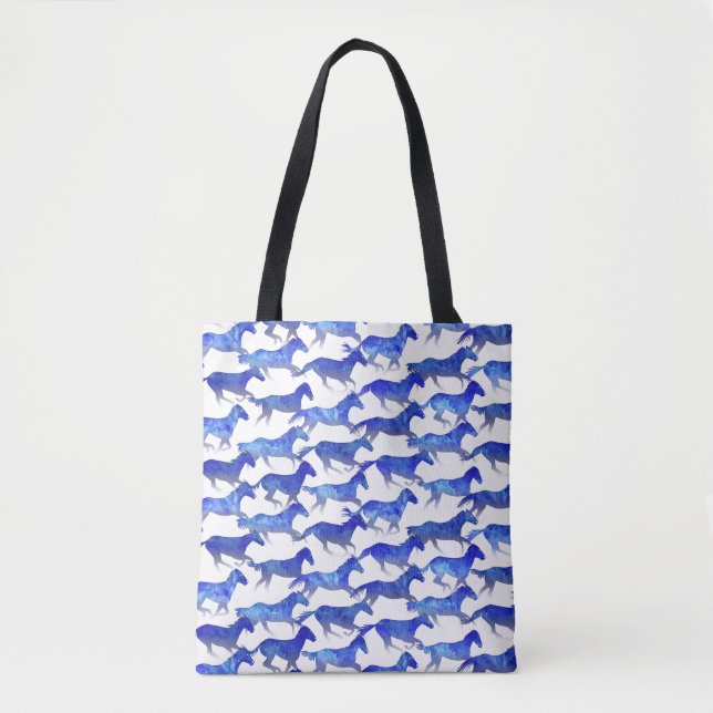 Bolsa Tote Cavalos de Aquarela Azul (Frente)