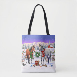 Bolsa Tote Cavalos de Natal na neve