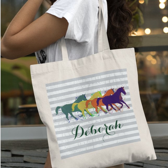 Bolsa Tote Cavalos de Nome Personalizados (Criador carregado)