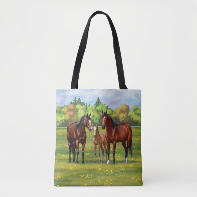 Bolsa Tote Cavalos De Quarto De Baía Castanha Em Pastas De Ve (Frente)