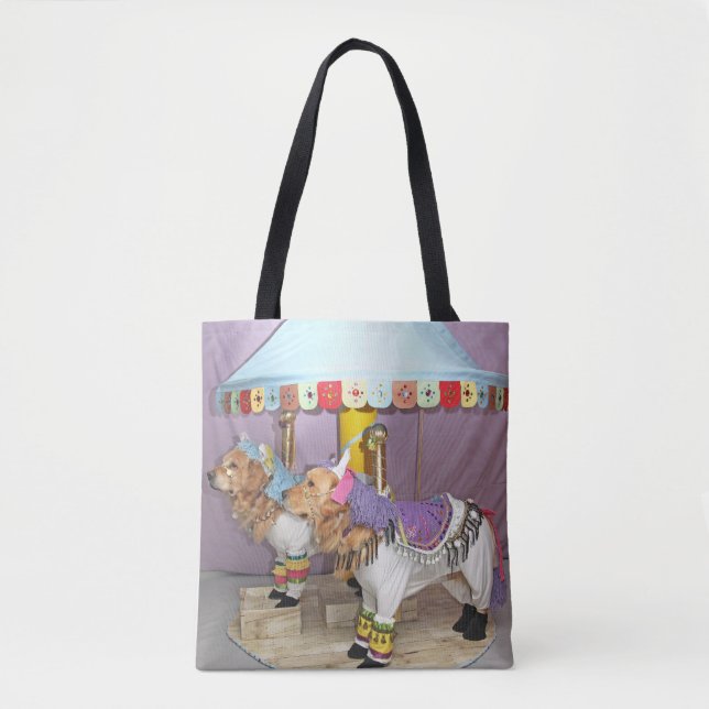 Bolsa Tote Cavalos do carrossel do golden retriever (Frente)