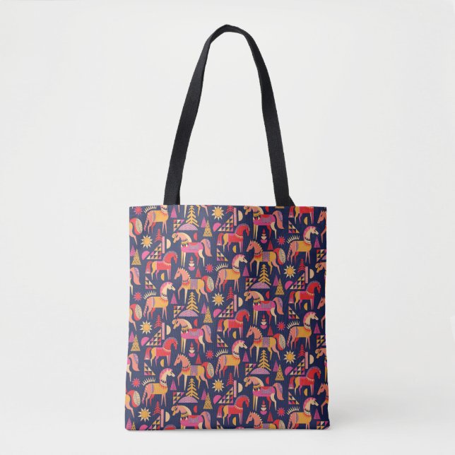 Bolsa Tote Cavalos escandinavos: Design decorativa sem costur (Frente)